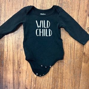 Indigo baby 6/12m black & white wild child long sleeve onesie